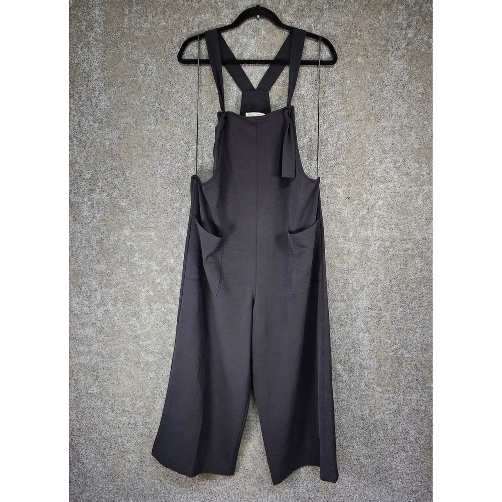Lola Grace Tie-Strap Wide-Leg Overall Jumpsuit, Black, Size Medium